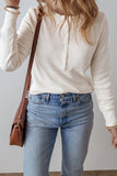 White Waffle Long Sleeve Henley Top