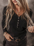 Black Long Sleeve Henley Top