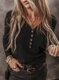Black Long Sleeve Henley Top