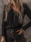 Black Long Sleeve Henley Top