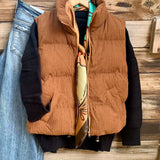 Camel Corduroy Puffer Vest