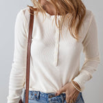 Ice White Long Sleeve Henley Top