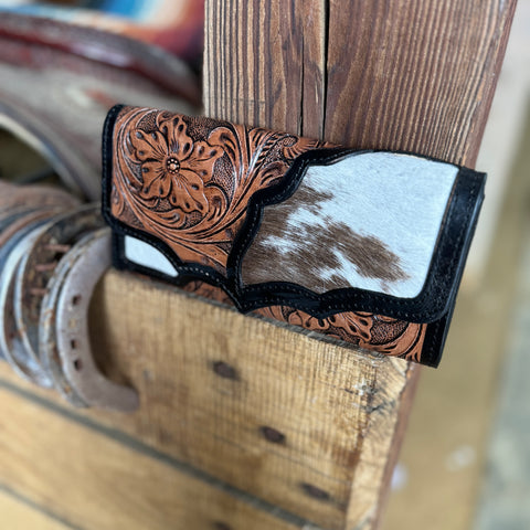 Half Cowhide and Tooled Leather Wallet