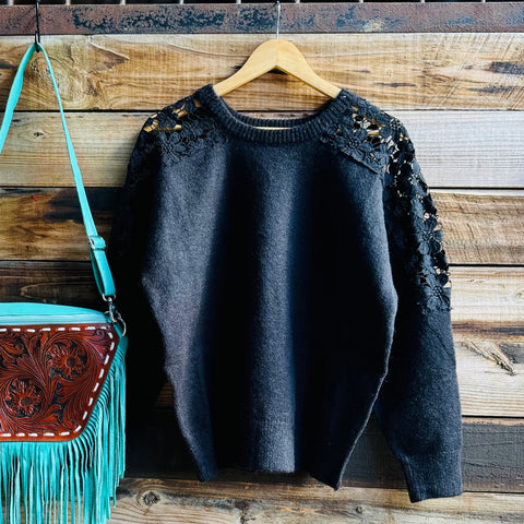 Black Crochet Sweater