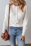 White Waffle Long Sleeve Henley Top
