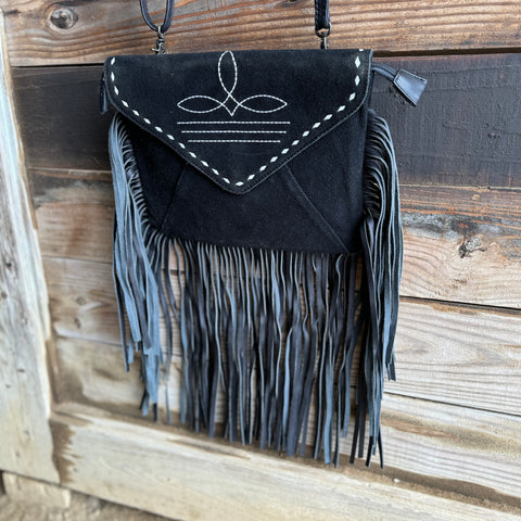 Black Suede Leather Crossbody