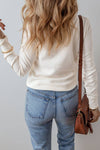 White Waffle Long Sleeve Henley Top