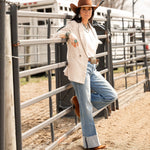 Mid Rise Wide Leg Flare With Cuff