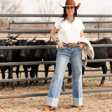 Mid Rise Wide Leg Flare With Cuff