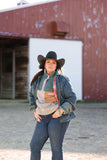 STS Ranchwear sherpa and jacket with cowboy hat and Native American made earrings.