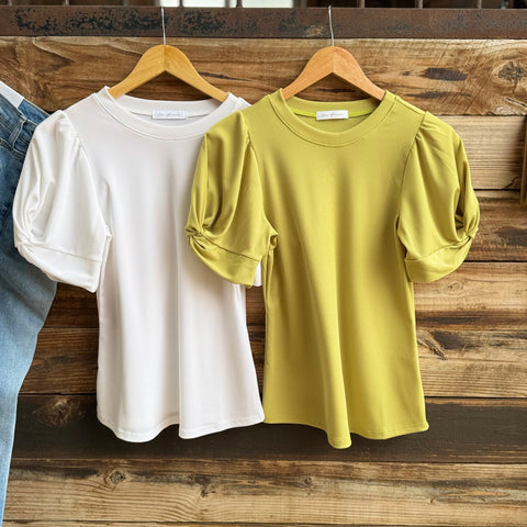 Twist Puff Sleeve Ribbed Top