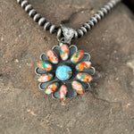 Flower Pendant of Spiny Oyster and Turquoise