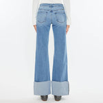 Mid Rise Wide Leg Flare With Cuff