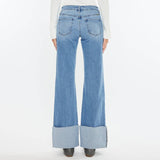 Mid Rise Wide Leg Flare With Cuff