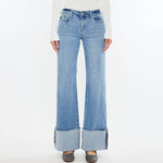 Mid Rise Wide Leg Flare With Cuff