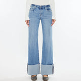 Mid Rise Wide Leg Flare With Cuff