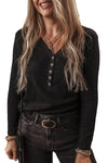 Black Long Sleeve Henley Top